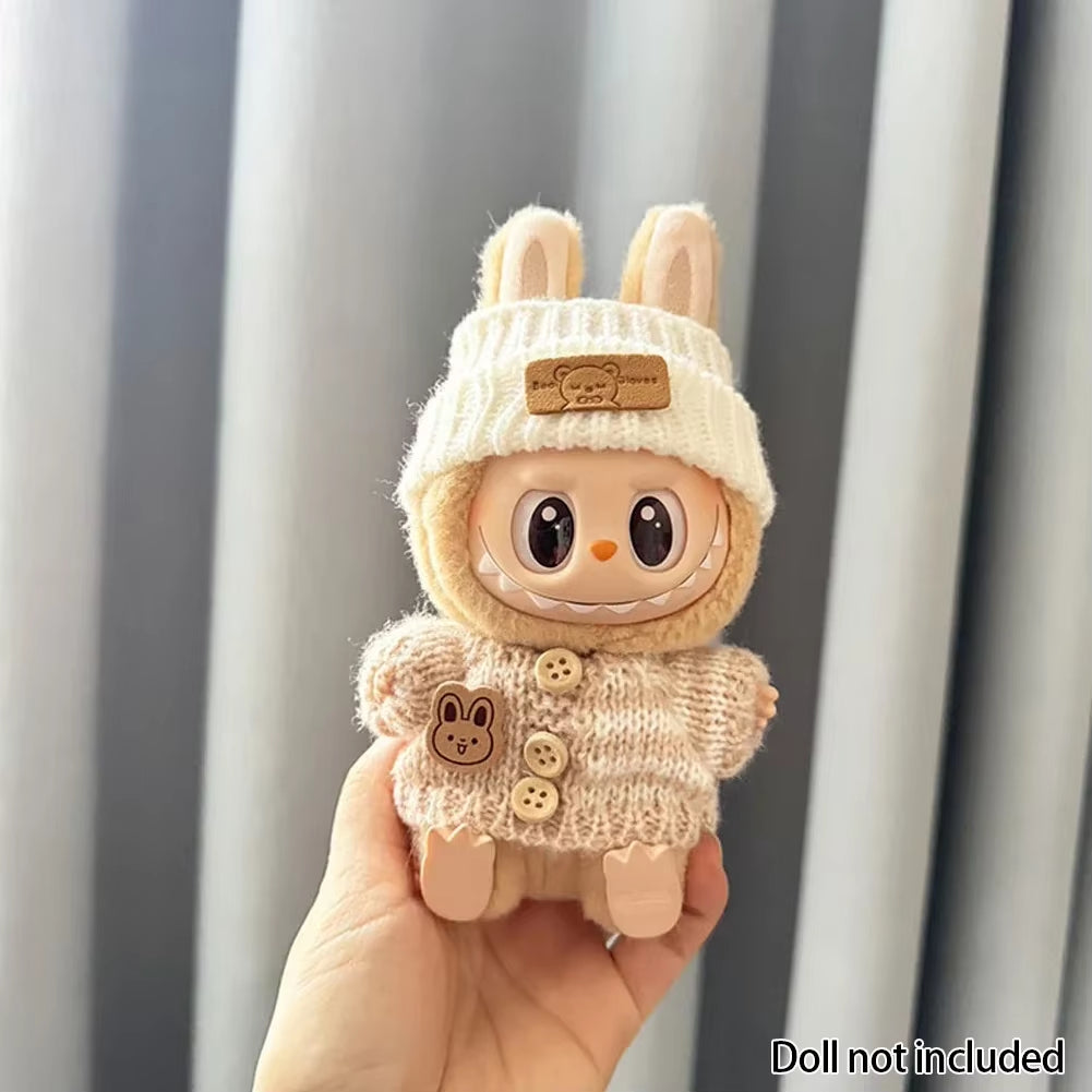 For 15-17 Cm V1V2 Labubu Clothes Outfit Labubu Sitting Party Bear Label Scarf Hat Bag Dolls Accessories Cute Decoration